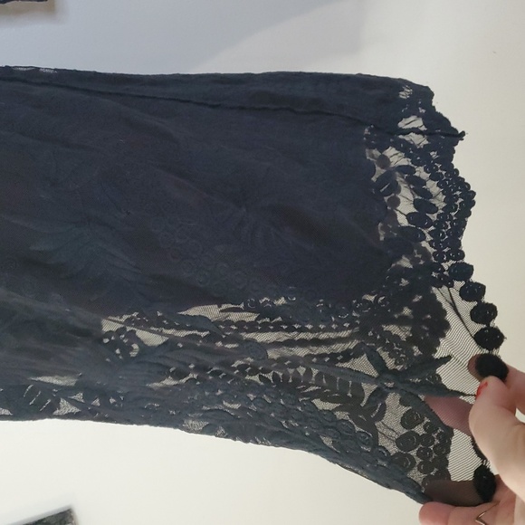 Womens Express Black Lace Mini Dress Size Large Lined BoHo Whimsigoth Scoop Neck - Picture 2 of 10